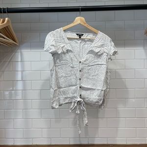 Express White and Black Polka Dot Cropped Blouse